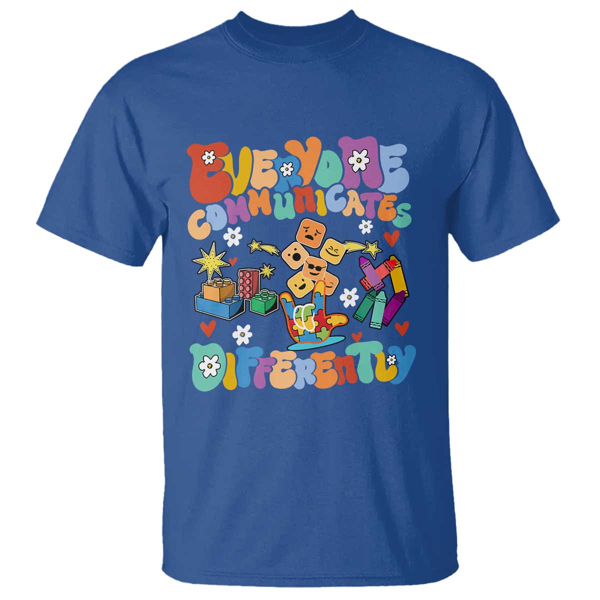 Autism Acceptance Sped Teacher T Shirt Everyone Communicates Differently Special Education TS02 Royal Blue Printyourwear