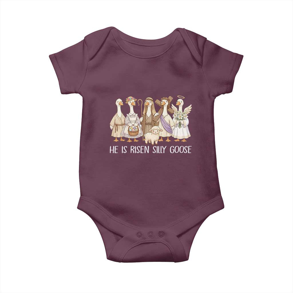 Funny Christian Easter He Is Risen Silly Goose Baby Onesie Cute Faith-Based Geese Parody Gift with Jesus TS02 Maroon Print Your Wear