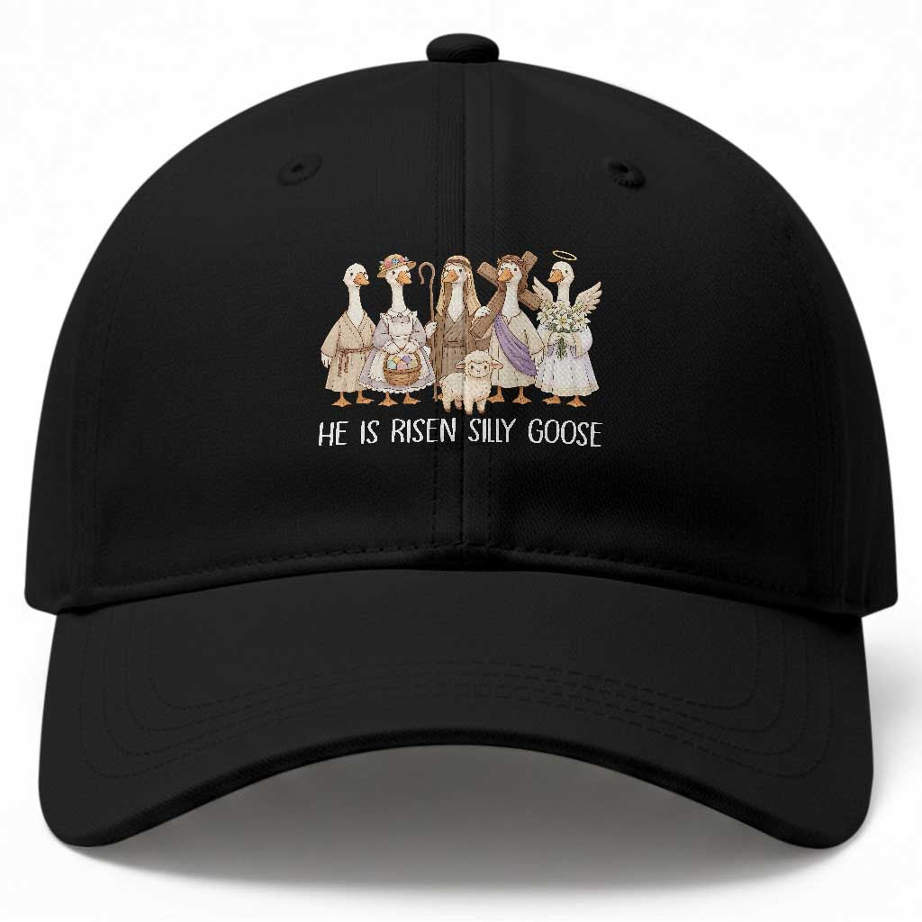 Funny Christian Easter He Is Risen Silly Goose Baseball Cap Cute Faith-Based Geese Parody Gift with Jesus