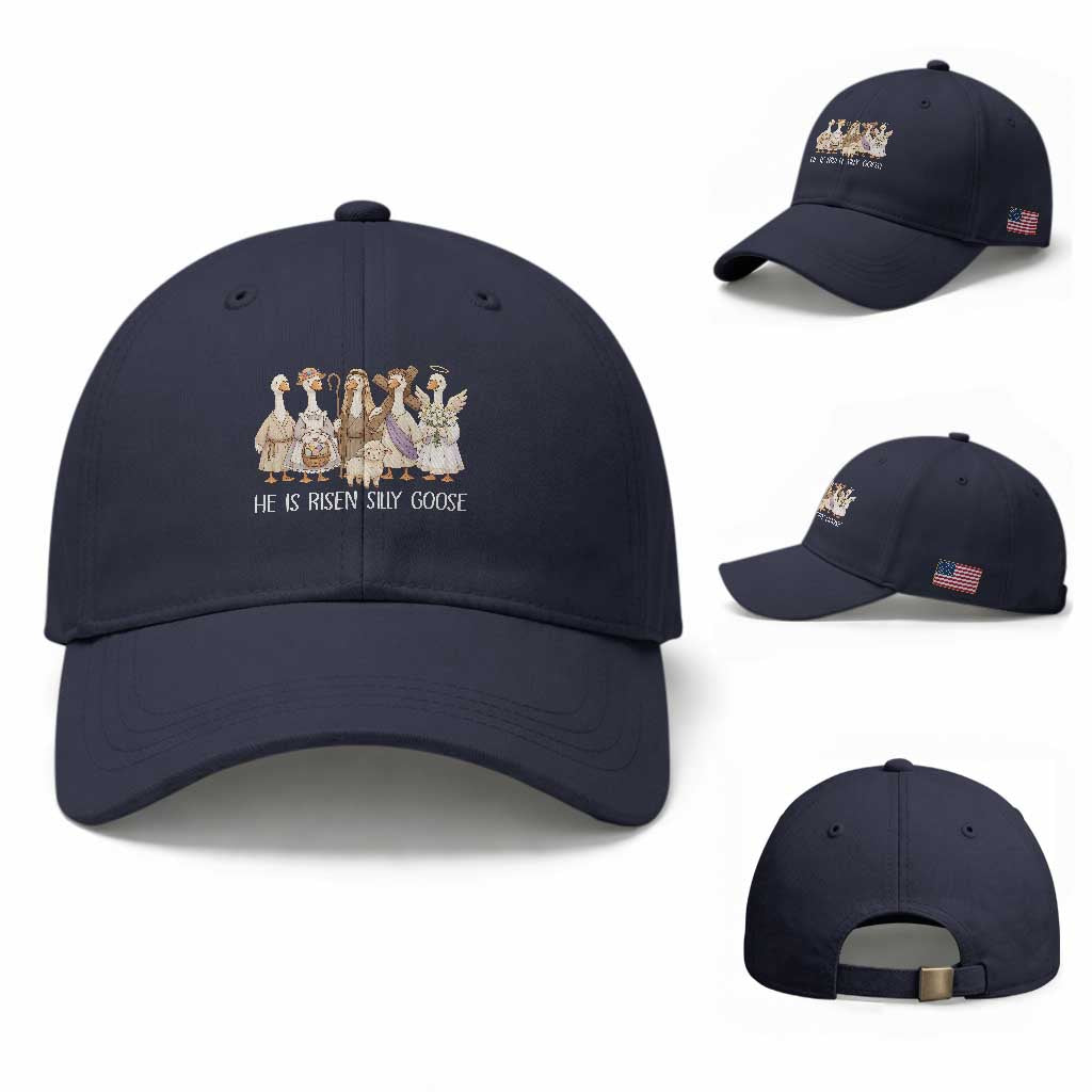 Funny Christian Easter He Is Risen Silly Goose Baseball Cap Cute Faith-Based Geese Parody Gift with Jesus