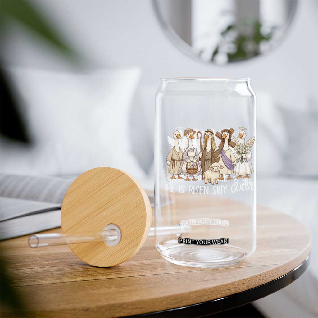 Funny Christian Easter He Is Risen Silly Goose Glass Can Cute Faith-Based Geese Parody Gift with Jesus TS02 Print Your Wear