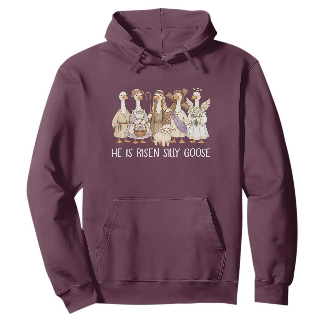 Funny Christian Easter He Is Risen Silly Goose Hoodie Cute Faith-Based Geese Parody Gift with Jesus TS02 Maroon Print Your Wear