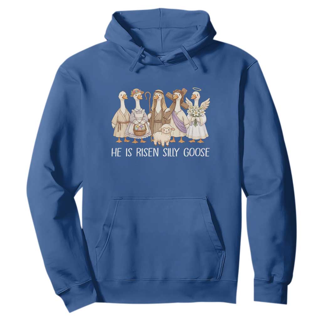 Funny Christian Easter He Is Risen Silly Goose Hoodie Cute Faith-Based Geese Parody Gift with Jesus TS02 Royal Blue Print Your Wear