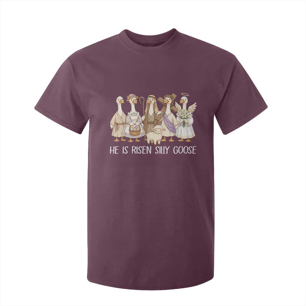 Funny Christian Easter He Is Risen Silly Goose T Shirt For Kid Cute Faith-Based Geese Parody Gift with Jesus TS02 Maroon Print Your Wear