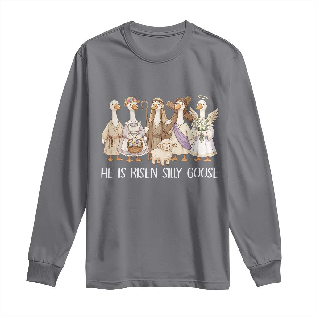 Funny Christian Easter He Is Risen Silly Goose Long Sleeve Shirt Cute Faith-Based Geese Parody Gift with Jesus TS02 Charcoal Print Your Wear