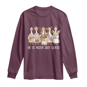 Funny Christian Easter He Is Risen Silly Goose Long Sleeve Shirt Cute Faith-Based Geese Parody Gift with Jesus TS02 Maroon Print Your Wear