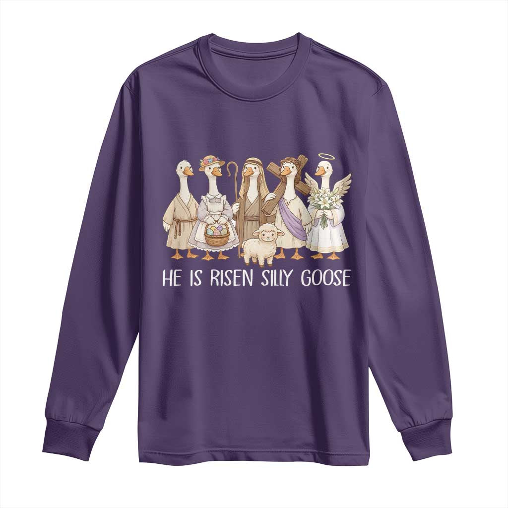 Funny Christian Easter He Is Risen Silly Goose Long Sleeve Shirt Cute Faith-Based Geese Parody Gift with Jesus TS02 Purple Print Your Wear