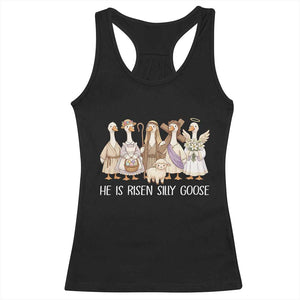 Funny Christian Easter He Is Risen Silly Goose Racerback Tank Top Cute Faith-Based Geese Parody Gift with Jesus TS02 Black Print Your Wear