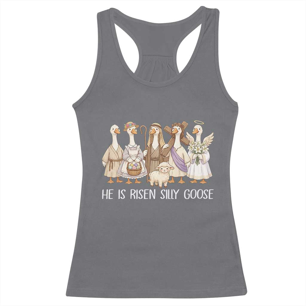 Funny Christian Easter He Is Risen Silly Goose Racerback Tank Top Cute Faith-Based Geese Parody Gift with Jesus TS02 Charcoal Print Your Wear
