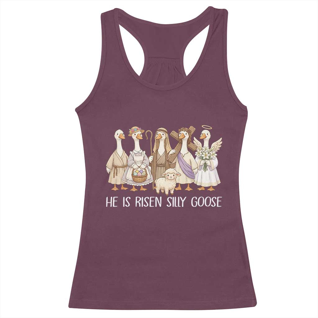Funny Christian Easter He Is Risen Silly Goose Racerback Tank Top Cute Faith-Based Geese Parody Gift with Jesus TS02 Maroon Print Your Wear