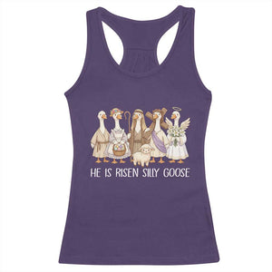 Funny Christian Easter He Is Risen Silly Goose Racerback Tank Top Cute Faith-Based Geese Parody Gift with Jesus TS02 Purple Print Your Wear