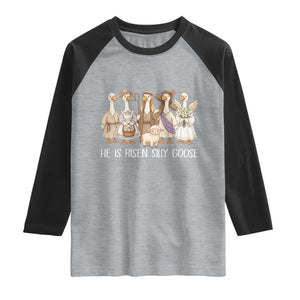 Funny Christian Easter He Is Risen Silly Goose Raglan Shirt Cute Faith-Based Geese Parody Gift with Jesus TS02 Heather Gray Black Print Your Wear