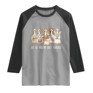 Funny Christian Easter He Is Risen Silly Goose Raglan Shirt Cute Faith-Based Geese Parody Gift with Jesus TS02 Sport Gray Black Print Your Wear