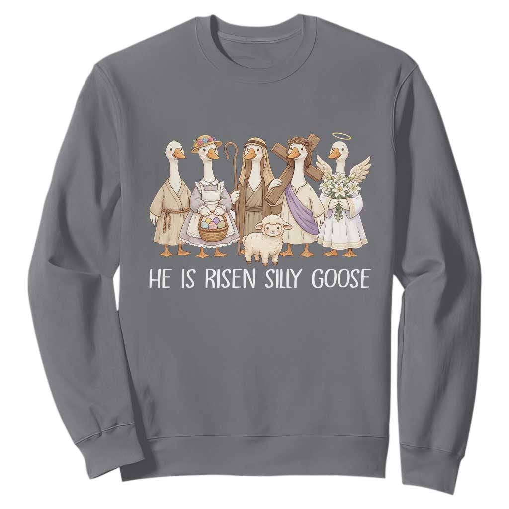 Funny Christian Easter He Is Risen Silly Goose Sweatshirt Cute Faith-Based Geese Parody Gift with Jesus TS02 Charcoal Print Your Wear