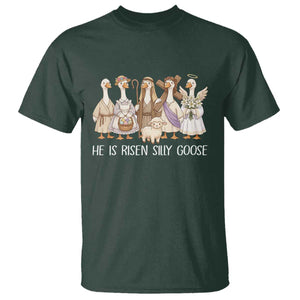 Funny Christian Easter He Is Risen Silly Goose T Shirt Cute Faith-Based Geese Parody Gift with Jesus TS02 Dark Forest Green Print Your Wear