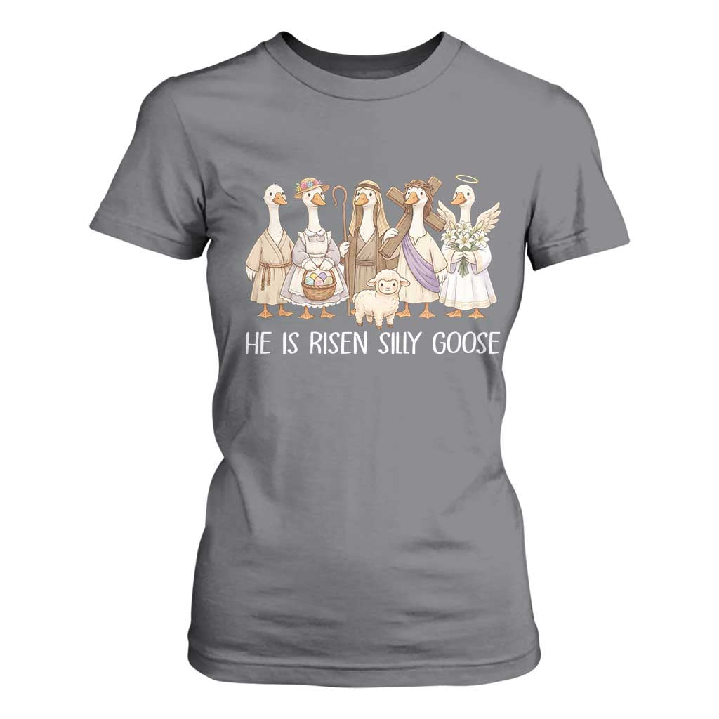 Funny Christian Easter He Is Risen Silly Goose T Shirt For Women Cute Faith-Based Geese Parody Gift with Jesus TS02 Charcoal Print Your Wear