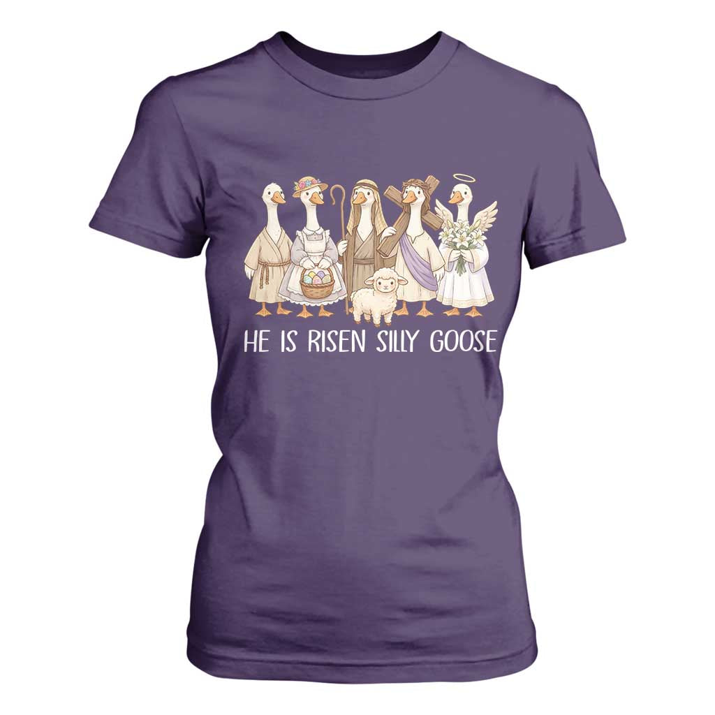 Funny Christian Easter He Is Risen Silly Goose T Shirt For Women Cute Faith-Based Geese Parody Gift with Jesus TS02 Purple Print Your Wear