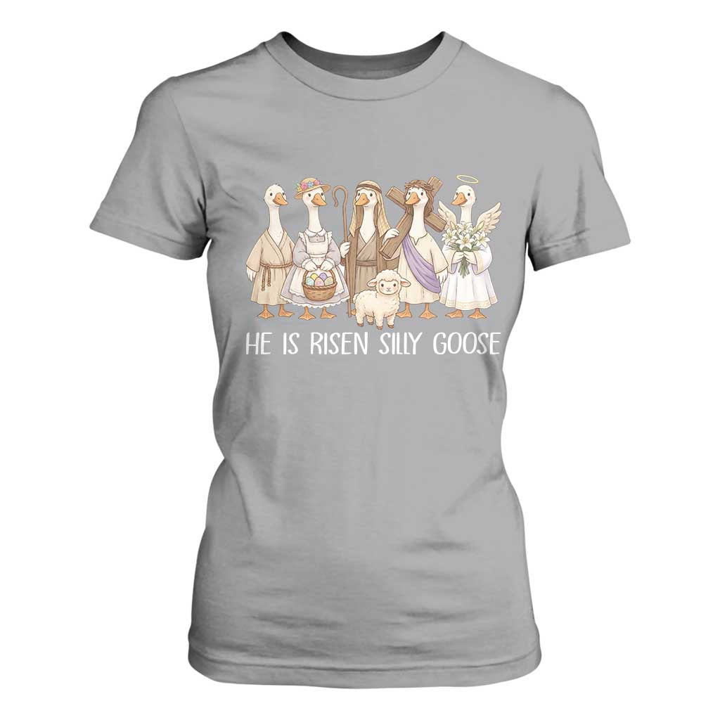 Funny Christian Easter He Is Risen Silly Goose T Shirt For Women Cute Faith-Based Geese Parody Gift with Jesus TS02 Sport Gray Print Your Wear