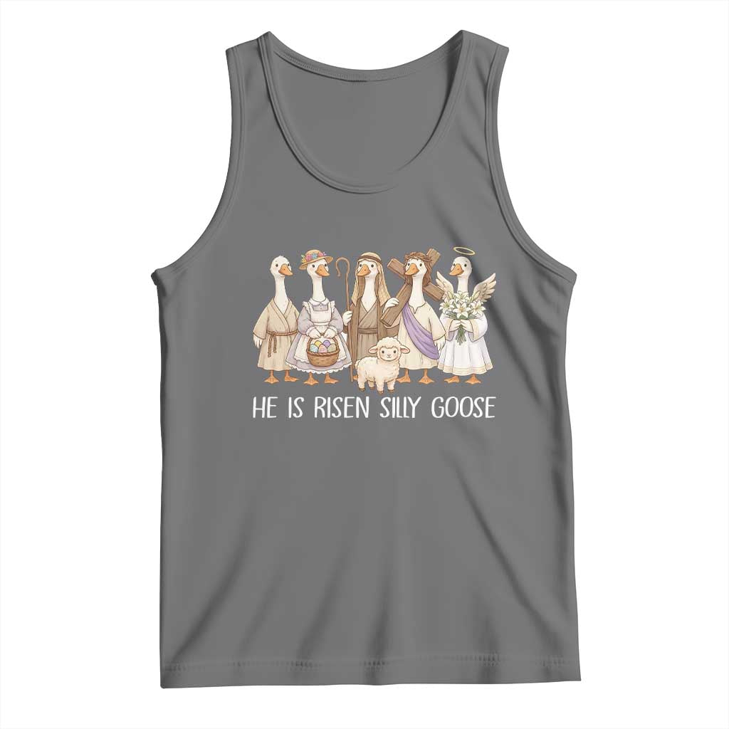 Funny Christian Easter He Is Risen Silly Goose Tank Top Cute Faith-Based Geese Parody Gift with Jesus TS02 Black Heather Print Your Wear