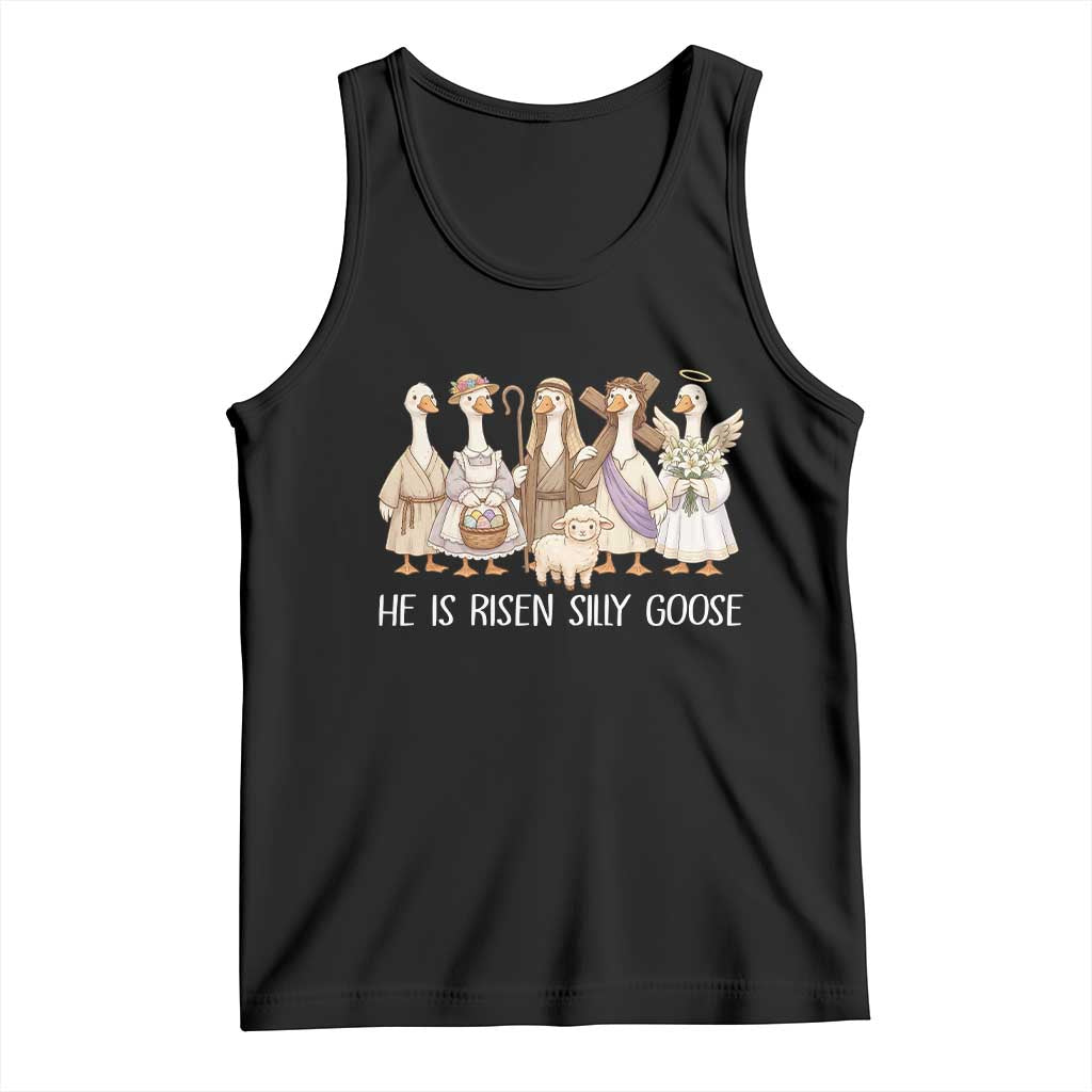 Funny Christian Easter He Is Risen Silly Goose Tank Top Cute Faith-Based Geese Parody Gift with Jesus TS02 Black Print Your Wear