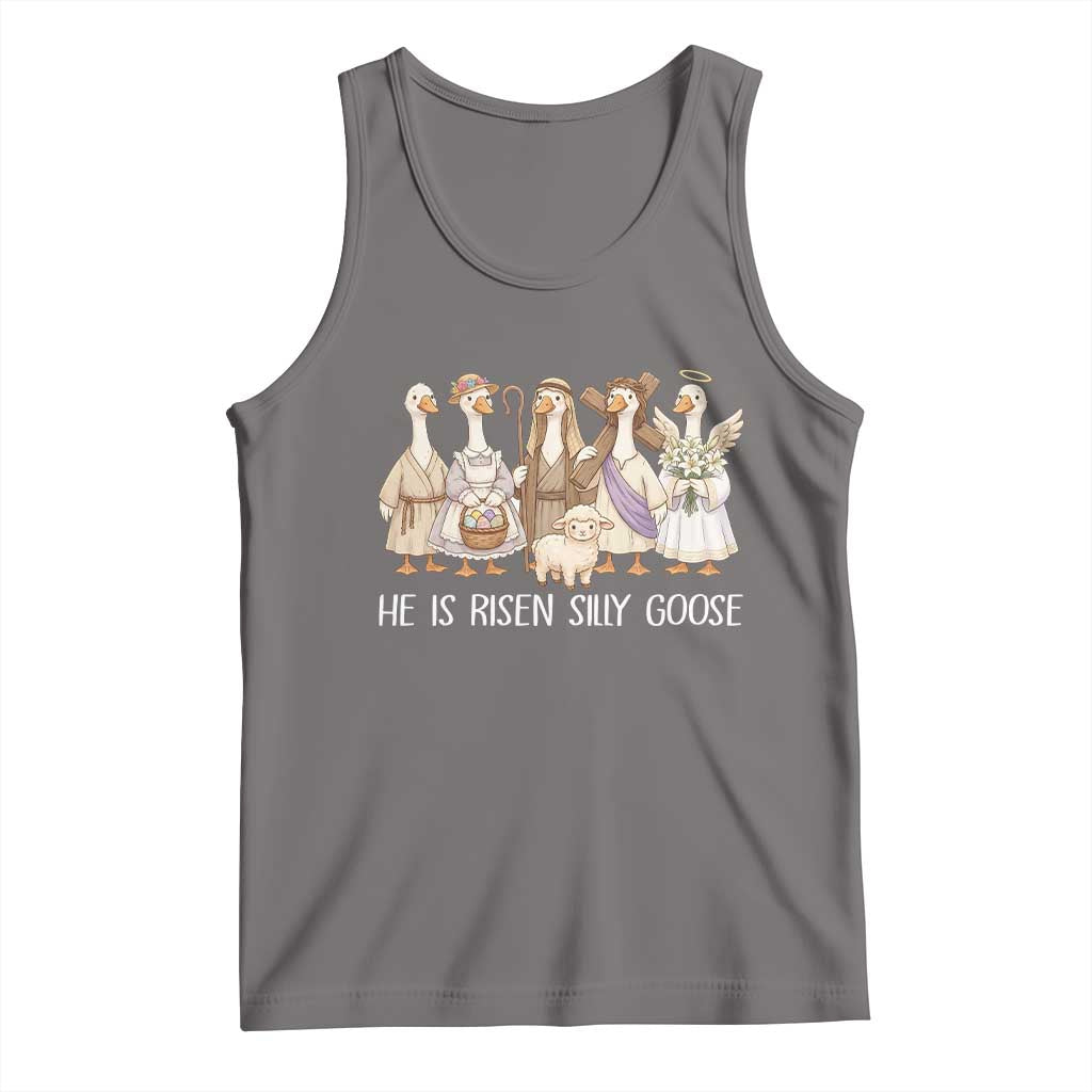 Funny Christian Easter He Is Risen Silly Goose Tank Top Cute Faith-Based Geese Parody Gift with Jesus TS02 Deep Heather Print Your Wear