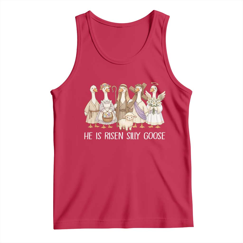 Funny Christian Easter He Is Risen Silly Goose Tank Top Cute Faith-Based Geese Parody Gift with Jesus TS02 Red Print Your Wear