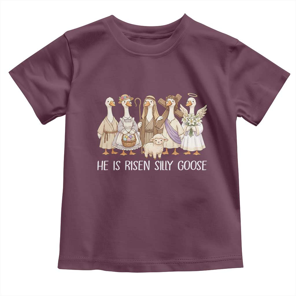 Funny Christian Easter He Is Risen Silly Goose Toddler T Shirt Cute Faith-Based Geese Parody Gift with Jesus TS02 Maroon Print Your Wear