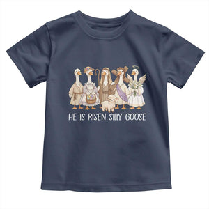 Funny Christian Easter He Is Risen Silly Goose Toddler T Shirt Cute Faith-Based Geese Parody Gift with Jesus TS02 Navy Print Your Wear