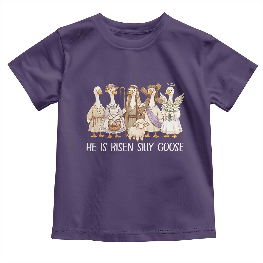 Funny Christian Easter He Is Risen Silly Goose Toddler T Shirt Cute Faith-Based Geese Parody Gift with Jesus TS02 Purple Print Your Wear
