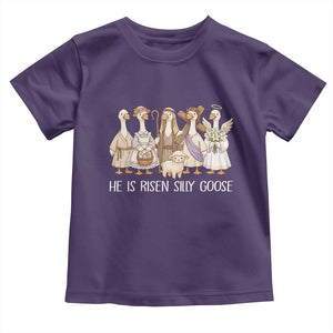 Funny Christian Easter He Is Risen Silly Goose Toddler T Shirt Cute Faith-Based Geese Parody Gift with Jesus TS02 Purple Print Your Wear