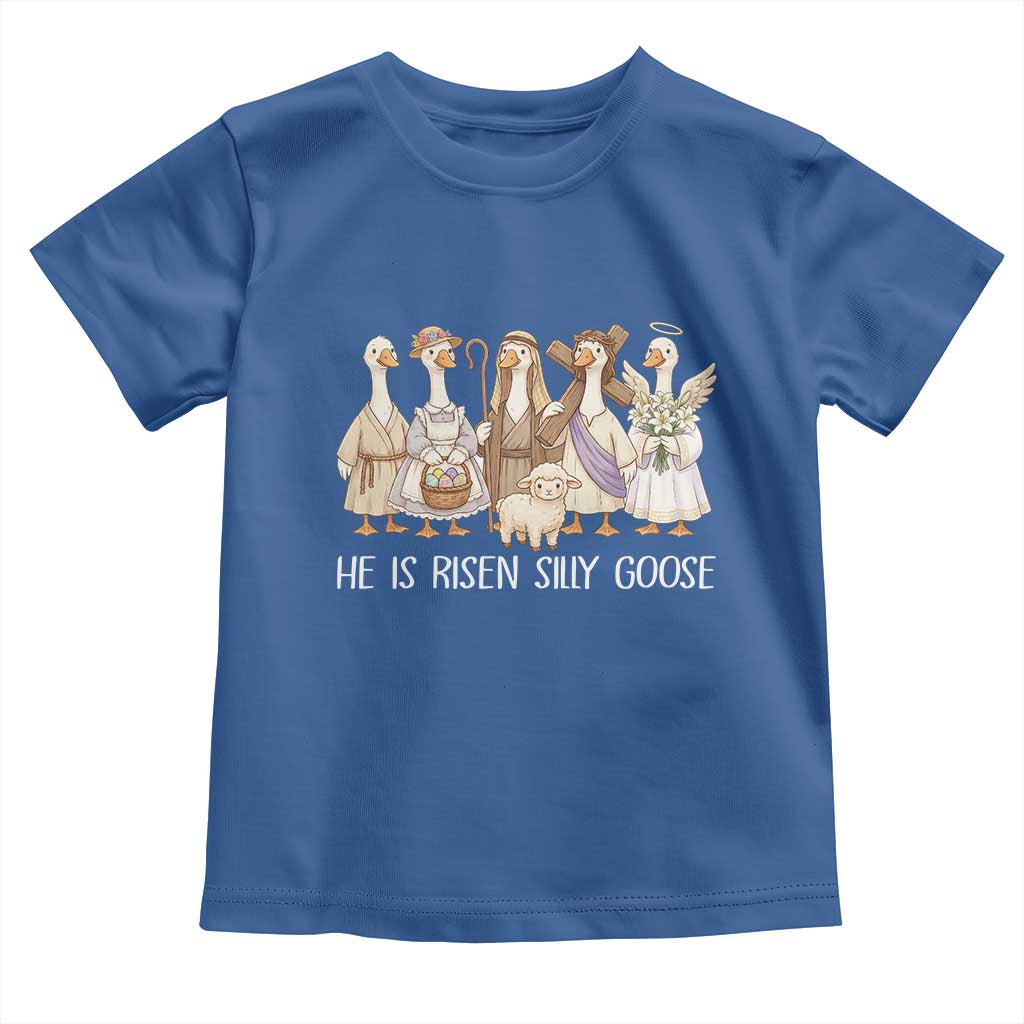 Funny Christian Easter He Is Risen Silly Goose Toddler T Shirt Cute Faith-Based Geese Parody Gift with Jesus TS02 Royal Blue Print Your Wear