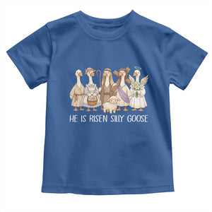 Funny Christian Easter He Is Risen Silly Goose Toddler T Shirt Cute Faith-Based Geese Parody Gift with Jesus TS02 Royal Blue Print Your Wear
