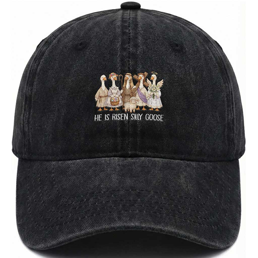 Funny Christian Easter He Is Risen Silly Goose Washed Cotton Baseball Cap Cute Faith-Based Geese Parody Gift with Jesus