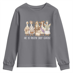 Funny Christian Easter He Is Risen Silly Goose Youth Sweatshirt Cute Faith-Based Geese Parody Gift with Jesus TS02 Charcoal Print Your Wear
