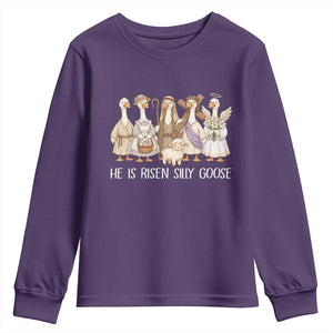 Funny Christian Easter He Is Risen Silly Goose Youth Sweatshirt Cute Faith-Based Geese Parody Gift with Jesus TS02 Purple Print Your Wear