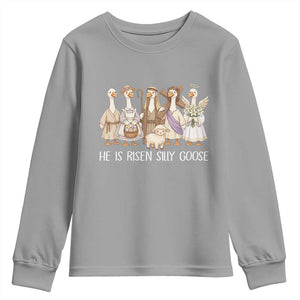Funny Christian Easter He Is Risen Silly Goose Youth Sweatshirt Cute Faith-Based Geese Parody Gift with Jesus TS02 Sport Gray Print Your Wear