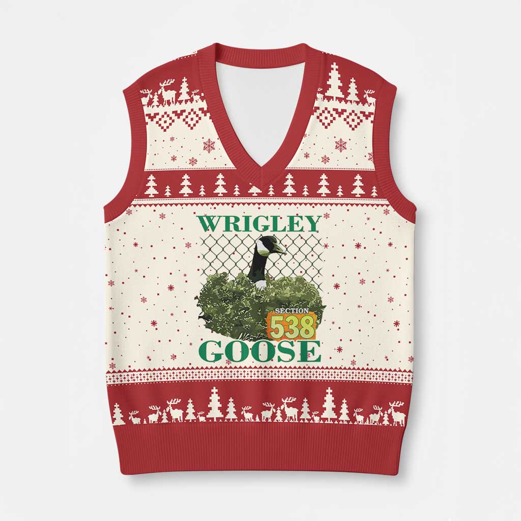 Funny Wrigley Goose V-Neck Knit Sweater Vest Section 538 Chicago TS02 Beige Red Print Your Wear