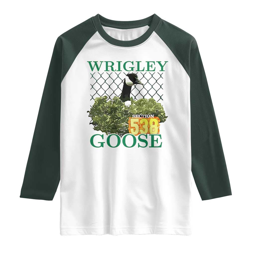 Funny Wrigley Goose Raglan Shirt Section 538 Chicago TS02 White Dark Forest Green Print Your Wear