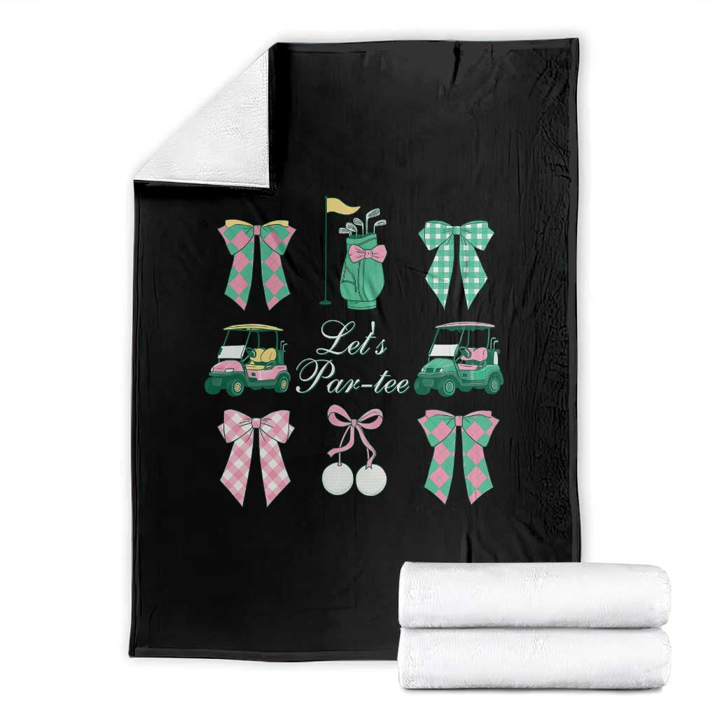 Lets Par-tee Coquette Golf Bows Throw Blanket Preppy Pink and Green Golf Cart n Bag Golfing Lover Club TS02 Black Print Your Wear
