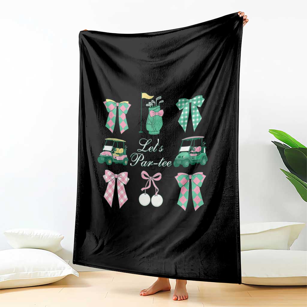 Lets Par-tee Coquette Golf Bows Throw Blanket Preppy Pink and Green Golf Cart n Bag Golfing Lover Club TS02 Print Your Wear
