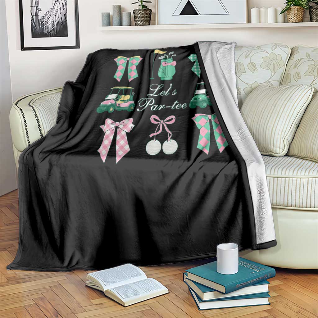 Lets Par-tee Coquette Golf Bows Throw Blanket Preppy Pink and Green Golf Cart n Bag Golfing Lover Club TS02 Print Your Wear