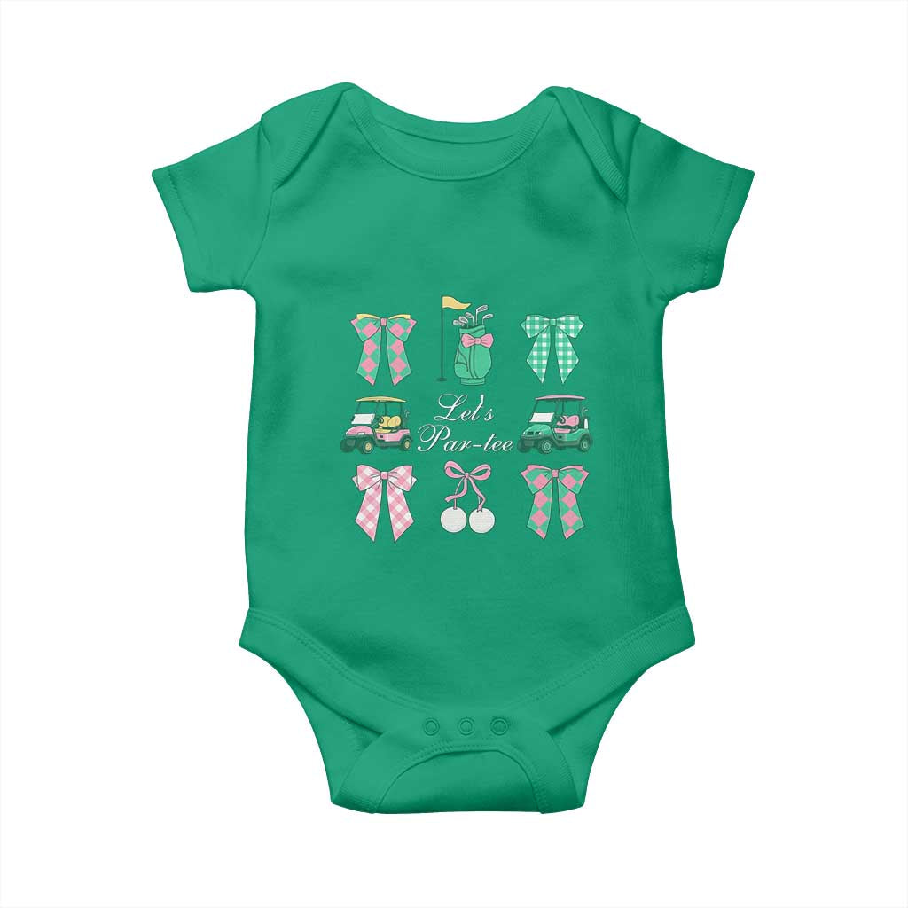 Lets Par-tee Coquette Golf Bows Baby Onesie Preppy Pink and Green Golf Cart n Bag Golfing Lover Club TS02 Irish Green Print Your Wear