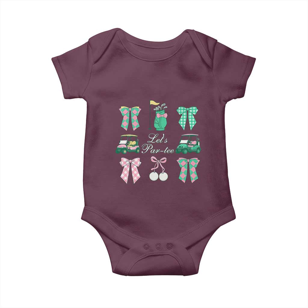 Lets Par-tee Coquette Golf Bows Baby Onesie Preppy Pink and Green Golf Cart n Bag Golfing Lover Club TS02 Maroon Print Your Wear