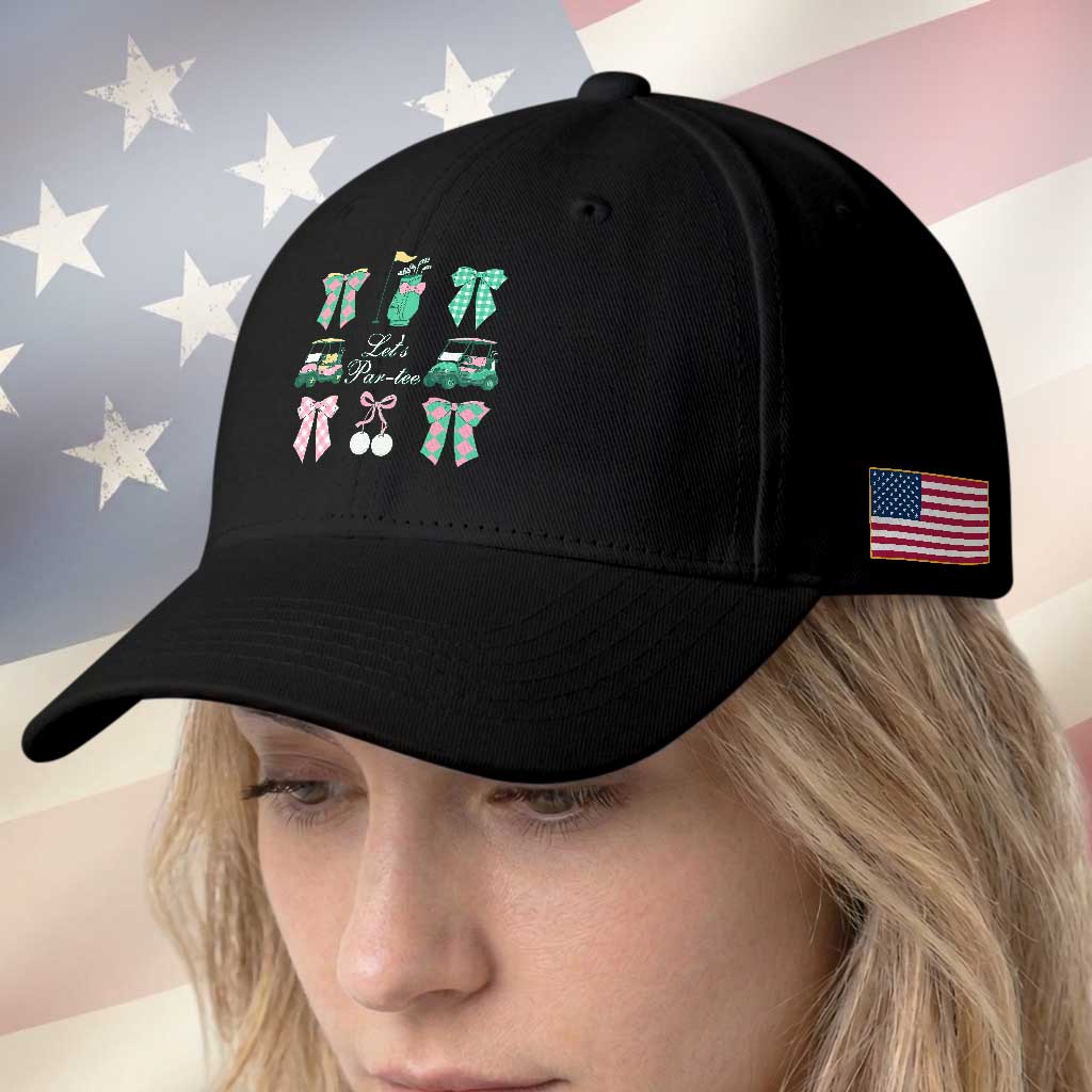 Lets Par-tee Coquette Golf Bows Baseball Cap Preppy Pink and Green Golf Cart n Bag Golfing Lover Club TS02 Print Your Wear