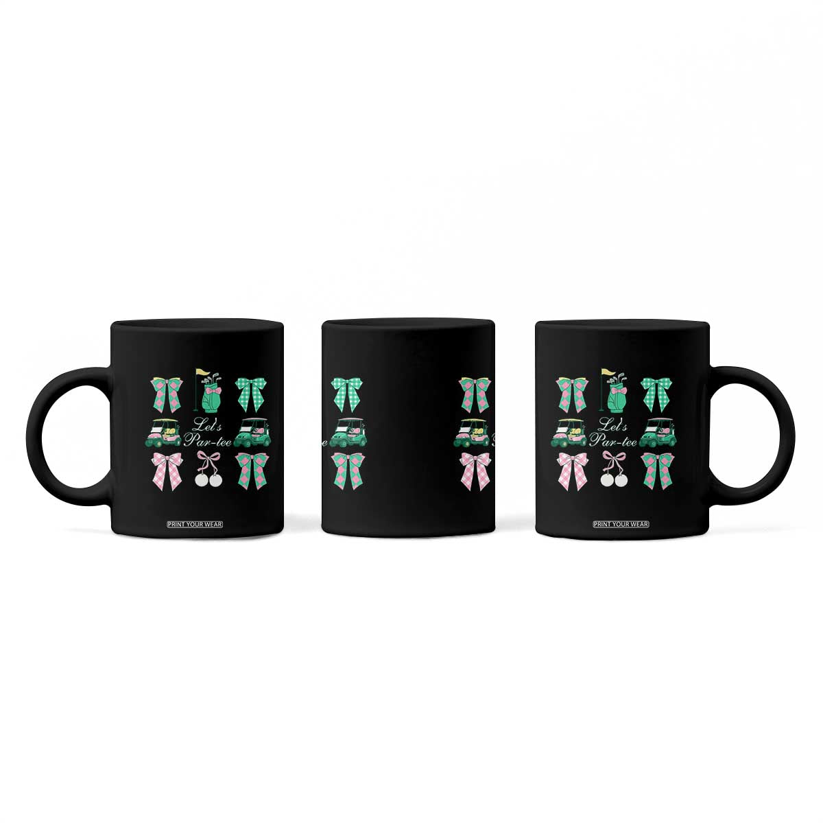 Lets Par-tee Coquette Golf Bows Coffee Mug Preppy Pink and Green Golf Cart n Bag Golfing Lover Club TS02 Print Your Wear