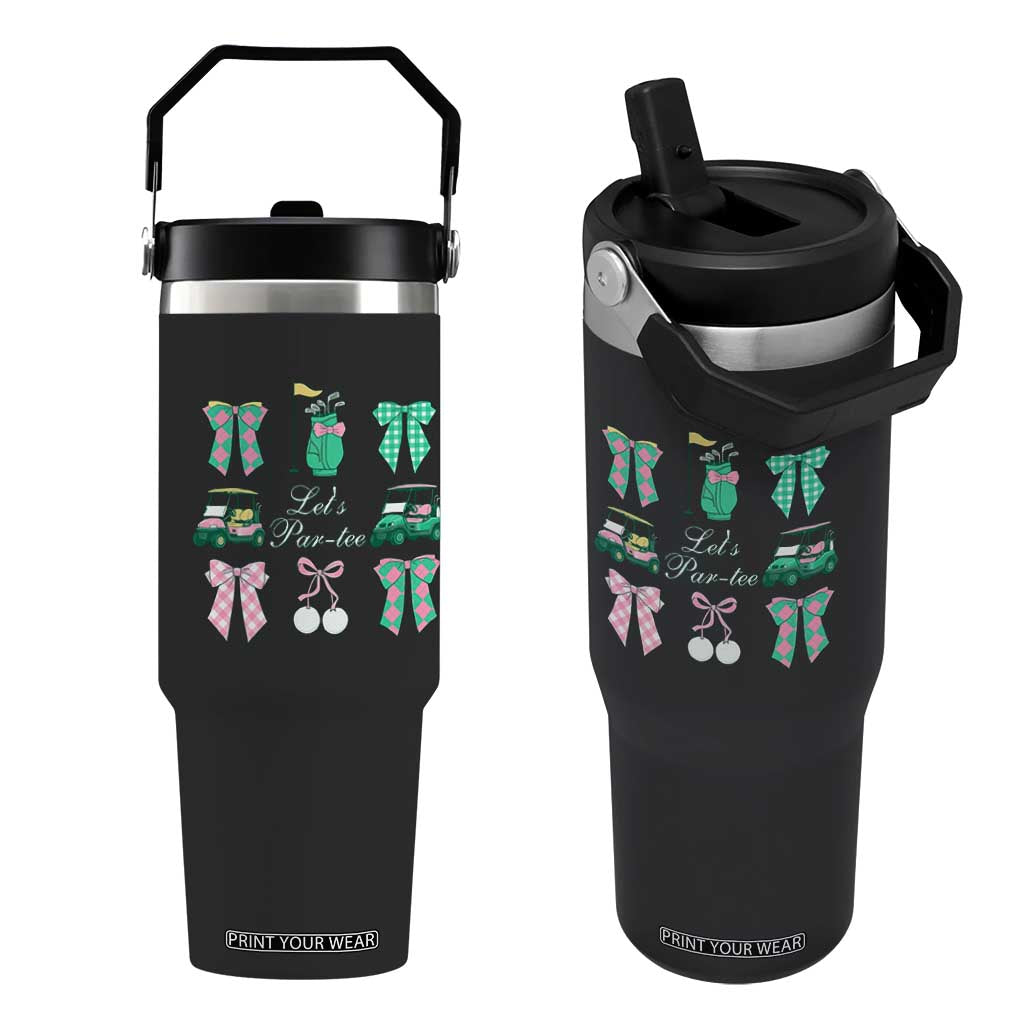 Lets Par-tee Coquette Golf Bows Flip Straw Tumbler Preppy Pink and Green Golf Cart n Bag Golfing Lover Club TS02 One Size: 30 oz Black Print Your Wear