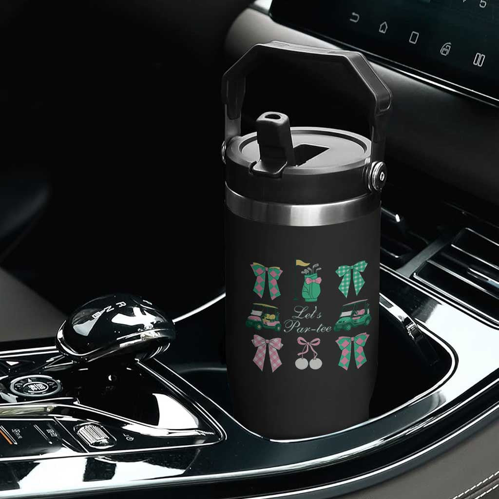 Lets Par-tee Coquette Golf Bows Flip Straw Tumbler Preppy Pink and Green Golf Cart n Bag Golfing Lover Club TS02 Print Your Wear