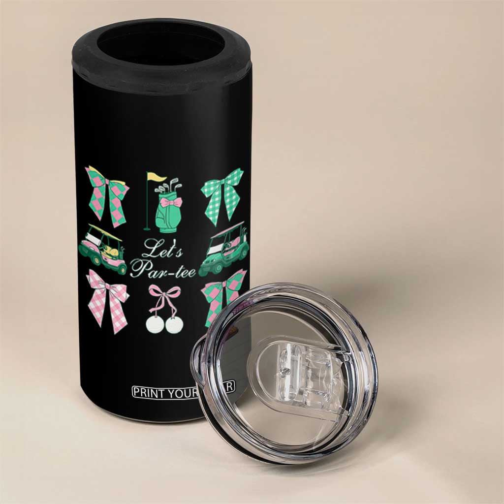 Lets Par-tee Coquette Golf Bows 4 in 1 Can Cooler Tumbler Preppy Pink and Green Golf Cart n Bag Golfing Lover Club TS02 Print Your Wear
