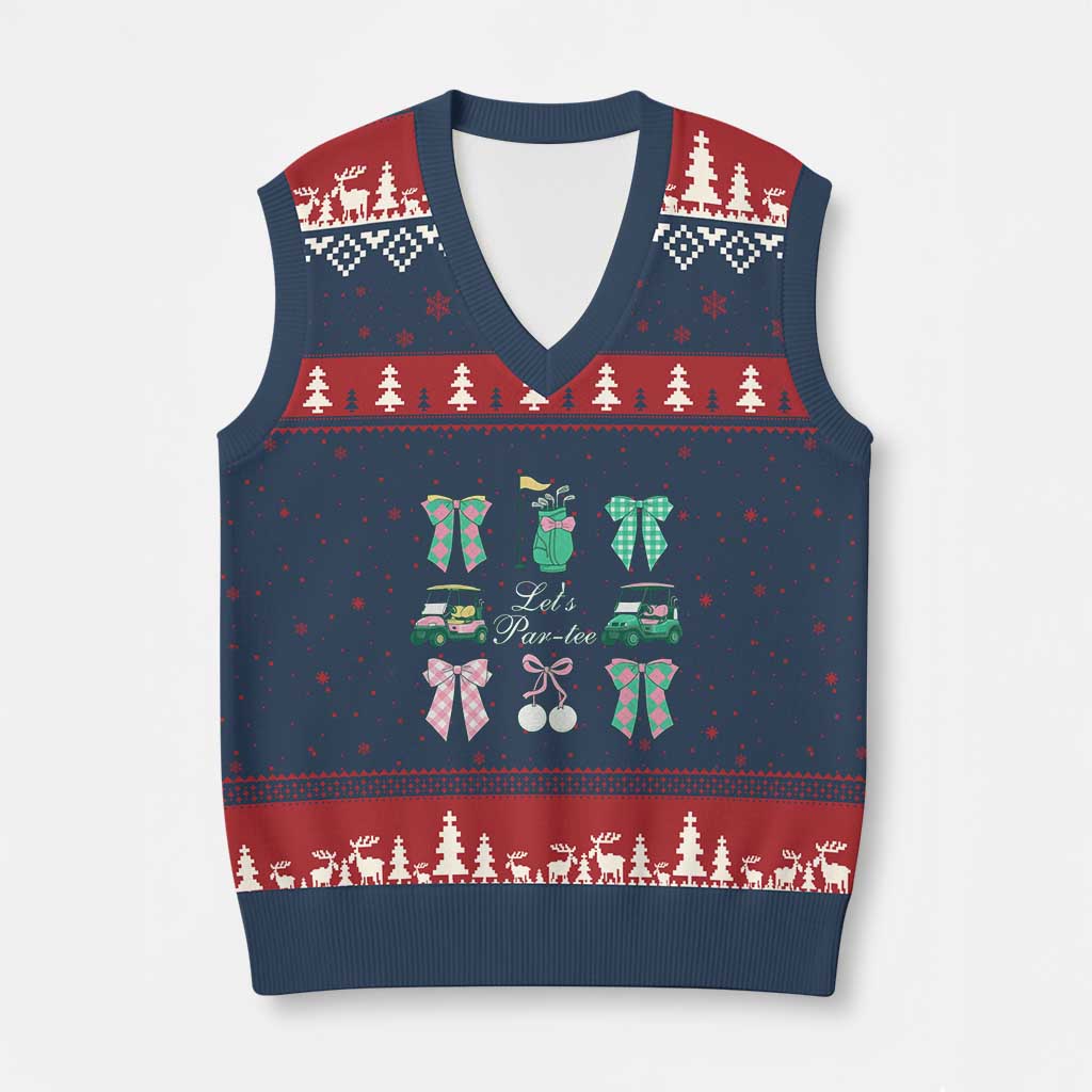 Lets Par-tee Coquette Golf Bows V-Neck Knit Sweater Vest Preppy Pink and Green Golf Cart n Bag Golfing Lover Club TS02 Navy Red Print Your Wear