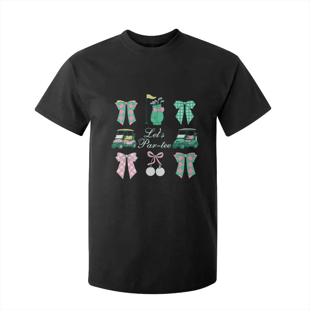 Lets Par-tee Coquette Golf Bows T Shirt For Kid Preppy Pink and Green Golf Cart n Bag Golfing Lover Club TS02 Black Print Your Wear